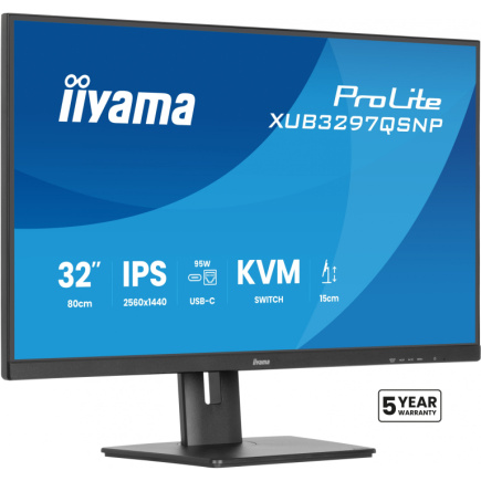 IIYAMA XUB3297QSNP-B1 81,28cm 32Zoll IPS-panel 2560x1440 350cd/m USB-C Dock LAN/95W PD/DP-OUT KVM USB 3x3.2+1xC 1ms
