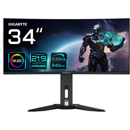 GIGABYTE MO34WQC2 86,36cm 34Zoll OLED gaming monitor 3440x1440 WQHD 250 cd/m2 240Hz 2xHDMI 2.1 1xDP 1.4 1xUSB C
