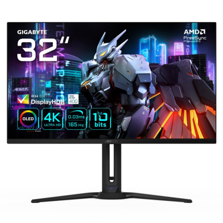 GIGABYTE AORUS FO32U 31.5” UHD Gaming Monitor - 3840 x 2160 (UHD), 165Hz, 0.03ms, 250 cd/m2, FreeSync Premium Pro, DisplayHDR True Must 400, HDMI 2.1, Displayport 1.4