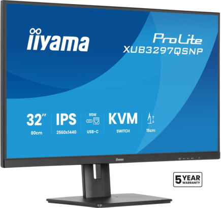 iiyama ProLite 32’’ QHD IPS technology panel with RJ45 (LAN), KVM Switch and USB-C Dock with 95W power delivery