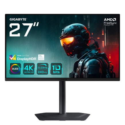 GIGABYTE MO27U2 OLED 4K UHD Gaming Monitor - 3840 x 2160, 240Hz, 0.03ms, 1000 cd/m², Display HDR True Must 400, HDMI 2.1, Displayport 1.4