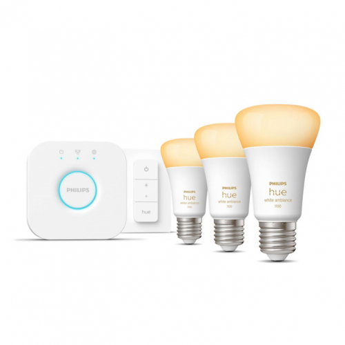 Philips Hue White ambience Starter kit: 3 E27 smart bulbs (1100) + dimmer switch