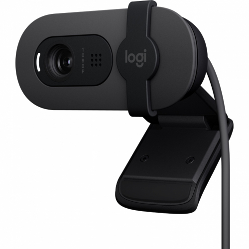 Logitech BRIO 100 1920x1080 Graphite with auto-light balance, integrated privacy shutter, and built-in mic.