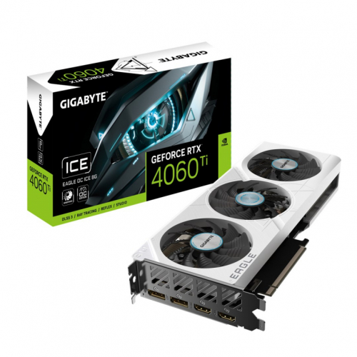 GIGABYTE GeForce RTX 4060 Ti EAGLE OC ICE 8G Graphics Card - 8GB GDDR6, 128bit, PCI-E 4.0, 2550MHz Core Clock, 2 x DisplayPort 1.4a, 2 x HDMI 2.1a, NVIDIA DLSS 3, GV-N406TEAGLEOC ICE-8GD