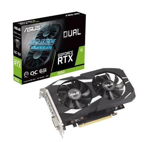 Graphics Card|ASUS|NVIDIA GeForce RTX 3050|6 GB|GDDR6|96 bit|PCIE 4.0 16x|Dual Slot Fansink|1xDVI-D|1xHDMI|1xDisplayPort|DUAL-RTX3050-O6G