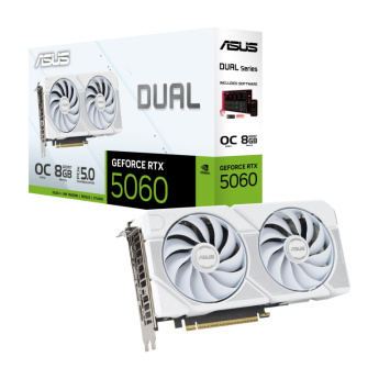 Graphics Card|ASUS|NVIDIA GeForce RTX 5060|8 GB|GDDR7|128 bit|PCIE 5.0 16x|Dual Slot Fansink|DUAL-RTX5060-O8G-WHITE