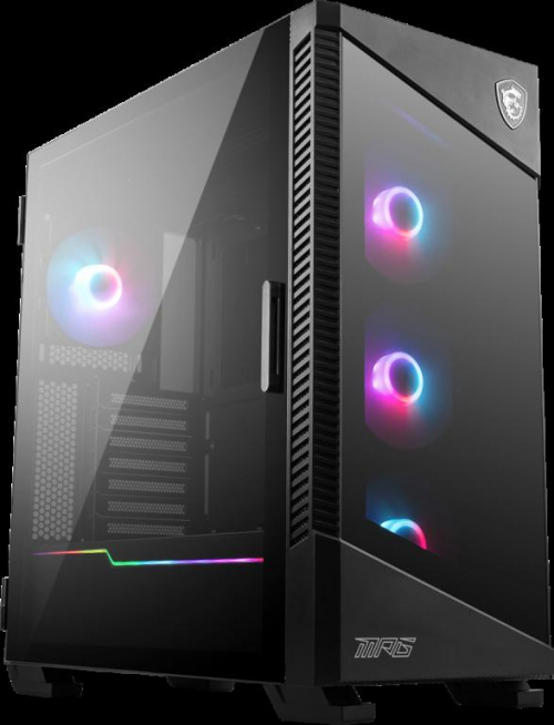 MSI MPG VELOX 100R Mid Tower Gaming Computer Case 'Black, 4x 120mm ARGB Fans, 1-6 ARGB Hub, ARGB light strip, USB Type-C, Tempered Glass, Center, E-ATX, ATX, mATX, mini-ITX'