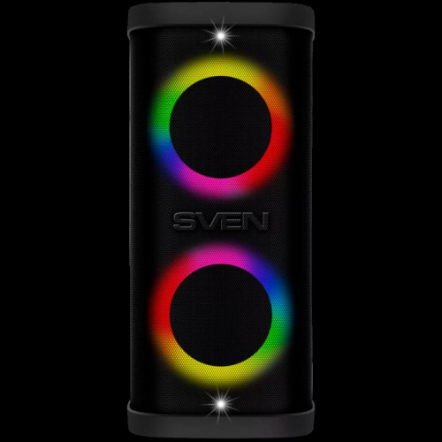 Portable speaker SVEN PS-950, black, power output 2x80W (RMS), TWS, Bluetooth, IPx4, FM, USB, microSD, LED-display, lithium battery