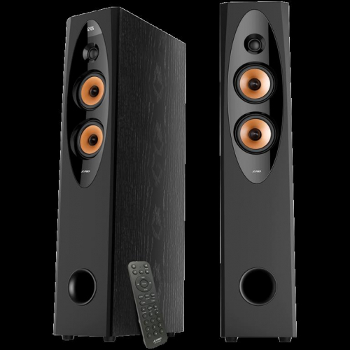 F&D T-60X PRO 2.0 Floorstanding Speakers, 120W RMS ( 60Wx2), 1'' Tweeter + 4'' Speakers x2 + 8'' Subwoofer for each channel, BT 5.3/Optical/COAXIAL/AUX/USB/Karaoke function/LED Display/Remote control/Microphone/Wooden, Touch buttons, Black