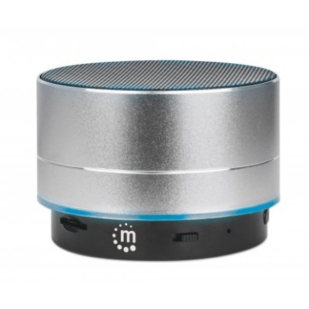 MANHATTAN Metallic LED-Bluetooth-Lautsprecher buntes Licht Bedienelemente USB-A-Port MicroSD-Kartenslot 3.5mm-Klinkenbuchse silber