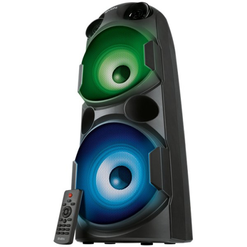 SVEN PS-750 2x40W; LED display; TWS; FM radio; AUX; USB/SD-card support;Lighting; Mikrofon input (karaoke); Remote Control; Built-in equalizer