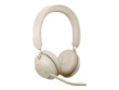 Jabra Evolve2 65 MS Stereo - Headset - on-ear - Bluetooth - wireless - USB-A - noise isolating - beige - Certified for Microsoft Teams 