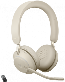 Jabra Evolve2 65 MS Stereo - Headset - on-ear - Bluetooth - wireless - USB-A - noise isolating - beige - Certified for Microsoft Teams 