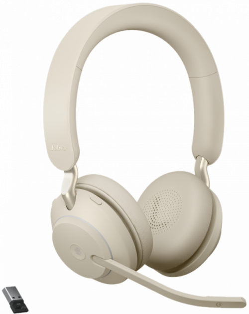 Jabra Evolve2 65 MS Stereo - Headset - on-ear - Bluetooth - wireless - USB-A - noise isolating - beige - Certified for Microsoft Teams 