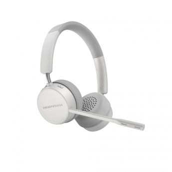 Energy Sistem Wireless Headset Office 6 White (Bluetooth 5.0, HQ Voice Calls, Quick Charge) Foam Pads, Boom Mic, 15 hours, Type-C for charging