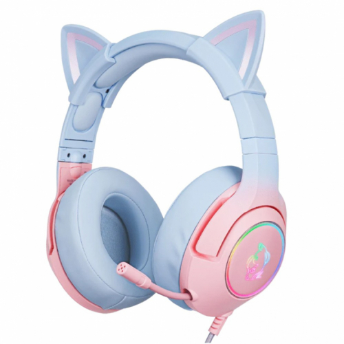 Onikuma Gaming Kõrvaklapid mikrofoniga K9 7.1 RGB Surround cat-ear USB pink-blue