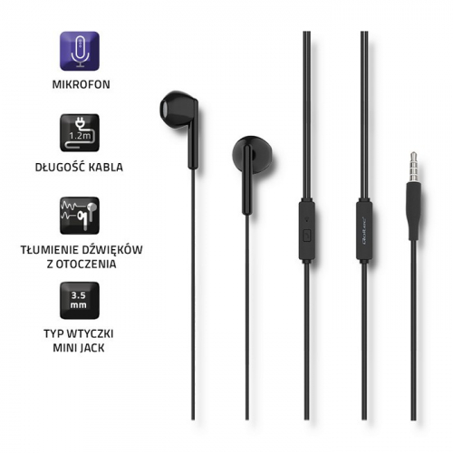 Qoltec In-ear headphones + Mikrofon, black