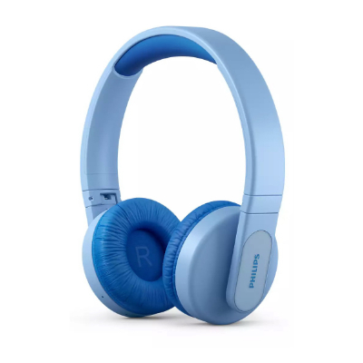 Philips Kids wireless on-ear headphones TAK4206BL/00, Volume limited <85 dB, App-based parental controls, Light-up ear cups, Blue