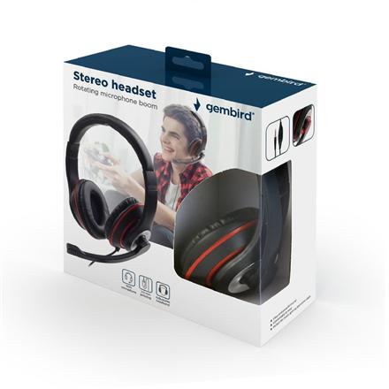 Gembird | Stereo Headset | MHS-03-BKRD | On-Ear | Built-in Microphone | 3.5 mm