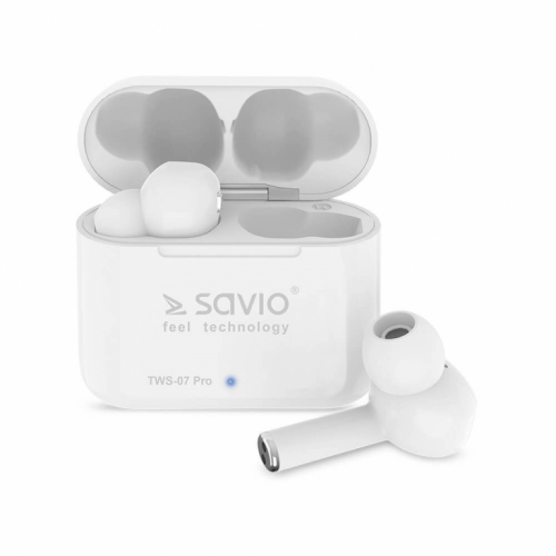 Savio TWS-07 PRO Wireless Bluetooth Earphones Kõrvaklapid mikrofoniga White