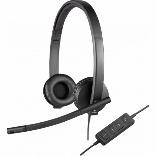 Logitech USB Headset H570e - Headset - on-ear 30mm drives - noise-canceling ECM mic, acoustic echo cancellation and DSP - Inline full controls - Wired 1.9m