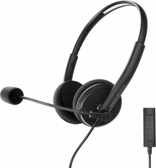 Energy Sistem Headset Office 2+ Black, USB and 3.5 mm plug, volume control, retractable boom mic