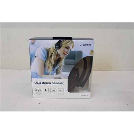 Renew. Gembird MHS-U-001 USB headphones, glossy black | Gembird MHS-U-001 USB headphones | Built-in Microphone | USB Type-A | Glossy black | DAMAGED PACKAGING, SCRATCHES SMALL  ON SIDES