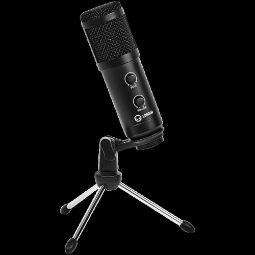 LORGAR Soner 313, Gaming Mikrofon, USB condenser Mikrofon with Volume Knob & Echo Knob, Frequency Response: 80 Hz—17 kHz, including 1x Mikrofon, 1 x 2.5M USB Cable, 1 x Tripod Stand, dimensions: Ø47.4*158.2*48.1mm, weight: 243.0g, Black