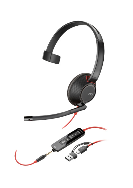 HP Poly Blackwire 5210 Monaural USB-C Headset +3.5mm Plug +USB-C/A Adapter (207577-201)