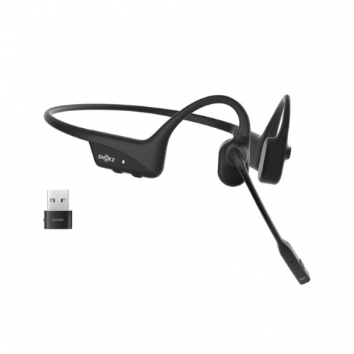 SHOKZ OpenComm2 UC Wireless Bluetooth Bone Conduction Videoconferencing Kõrvaklapid mikrofoniga with USB-C adapter | 16 Hr Talk Time, 29m Wireless Range, 1 Hr Charge Time | Includes Noise Cancelling Boom Mic and Dongle, Black (C110-AC-BK)