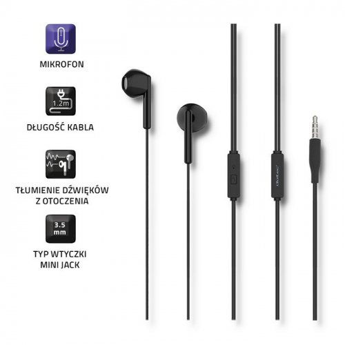 Qoltec In-ear headphones + Microphone, black