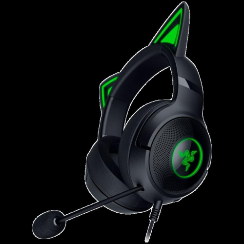 Kraken Kitty V2 - Black, Gaming Headset, Kitty Ears, Stream Reactive Lighting, HyperClear Cardioid Mic, 40 mm TriForce Drivers, Built into the earcups Microphone, Razer Chroma RGB (Ear and Earcups), Surround sound: Only available on Windows 10 64-bit