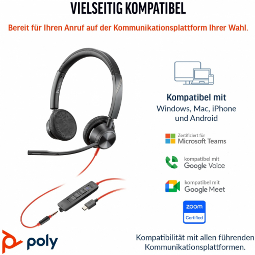 HP Poly Kõrvaklapid mikrofoniga Blackwire C3325 Stereo USB-C/A & 3,5 mm