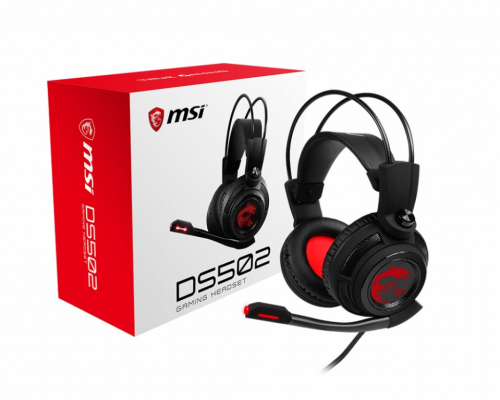 MSI DS502 7.1 Virtual Surround Sound Gaming Headset 'Black with Ambient Dragon Logo, Wired USB connector, 40mm Drivers, inline Smart Audio Controller, Ergonomic Design' WLONONWCRGU09