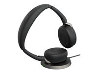 JABRA Evolve2 65 Flex UC Stereo Headset on-ear Bluetooth wireless active noise cancelling USB-C black with wireless charging pad