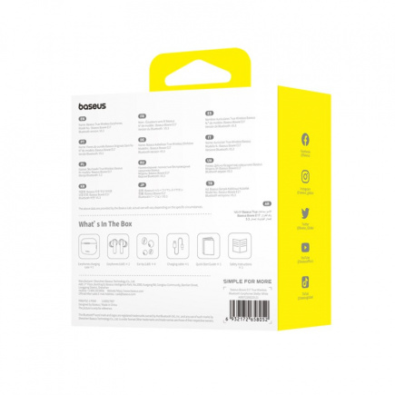Baseus Bowie E17 Headset True Wireless Stereo (TWS) In-ear Calls/Music USB Type-C Bluetooth White