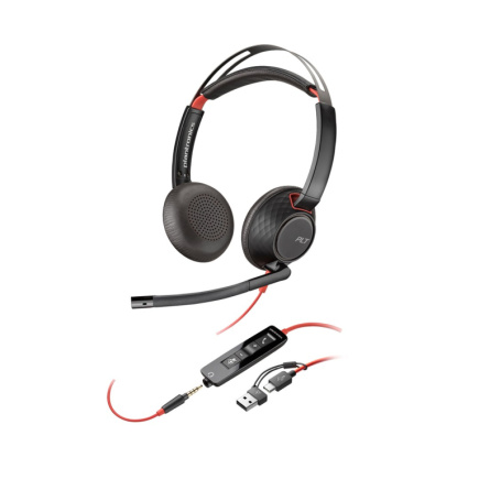 POLY Blackwire 5220 Stereo USB-C Headset +3.5mm Plug +USB-C/A Adapter (Bulk)