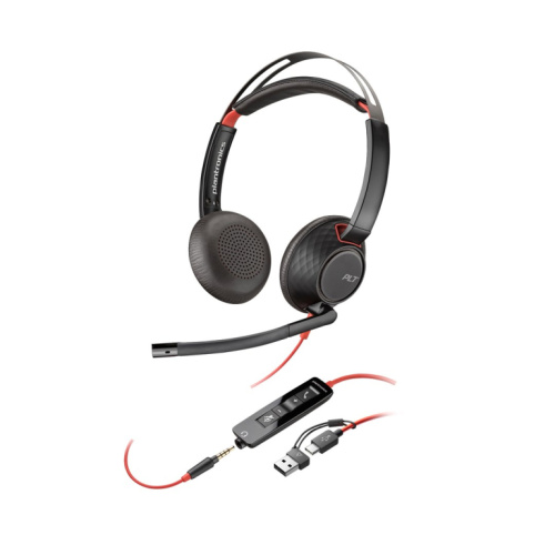 POLY Blackwire 5220 Stereo USB-C Kõrvaklapid mikrofoniga +3.5mm Plug +USB-C/A Adapter (Bulk)