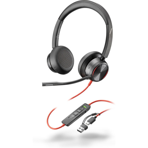 POLY Blackwire 8225 Stereo USB-C Kõrvaklapid mikrofoniga +USB-C/A Adapter