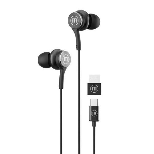 Maxell XC1 USB-C wired headphones with USB-A adapter Черный
