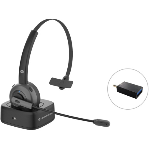 CONCEPTRONIC Kõrvaklapid mikrofoniga Wireless BT 5.0 +Ladestation Must
