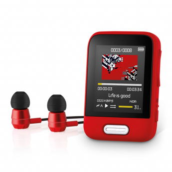 SENCOR SFP 7716RD MP3 MP4 PLAYER, 16GB Bluetooth microSD Radio FM, Red - wired headset included 