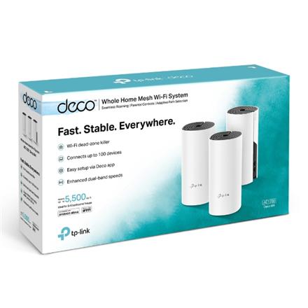 Whole Home Mesh WiFi System | Deco M4 (3-Pack) | 802.11ac | 300+867 Mbit/s | 10/100/1000 Mbit/s | Ethernet LAN (RJ-45) ports 2 | Mesh Support Yes | MU-MiMO Yes | No mobile broadband | Antenna type 2xInternal | No