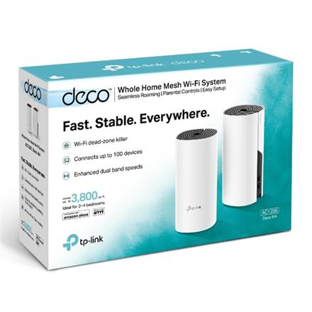 Whole Home Mesh WiFi System | Deco M4 (2-Pack) | 802.11ac | 300+867 Mbit/s | 10/100/1000 Mbit/s | Ethernet LAN (RJ-45) ports 2 | Mesh Support No | MU-MiMO Yes | No mobile broadband | Antenna type 2xInternal | No