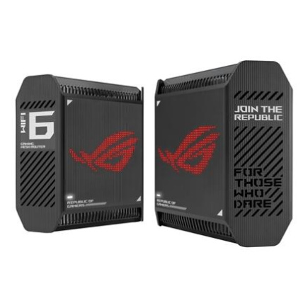 Wifi 6 802.11ax Tri-band Gigabit Gaming Mesh System | GT6 ROG Rapture (2-Pack) | 802.11ax | 574+4804+4804 Mbit/s | 10/100/1000 Mbit/s | Ethernet LAN (RJ-45) ports 3 | Mesh Support Yes | MU-MiMO Yes | No mobile broadband | Antenna type Internal