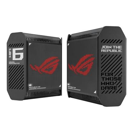 Wifi 6 802.11ax Tri-band Gigabit Gaming Mesh System | GT6 ROG Rapture (2-Pack) | 802.11ax | 574+4804+4804 Mbit/s | 10/100/1000 Mbit/s | Ethernet LAN (RJ-45) ports 3 | Mesh Support Yes | MU-MiMO Yes | No mobile broadband | Antenna type Internal