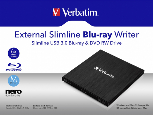 Verbatim External Slimline optical disc drive Blu-Ray RW Black