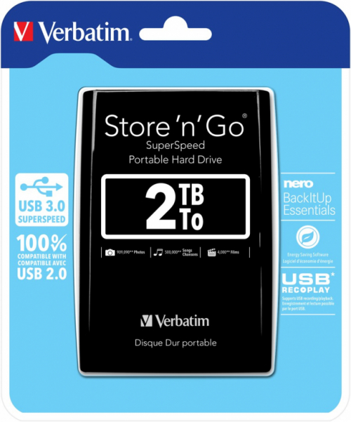 Verbatim Store 'n' Go USB 3.0 Portable Hard Drive 2TB Black