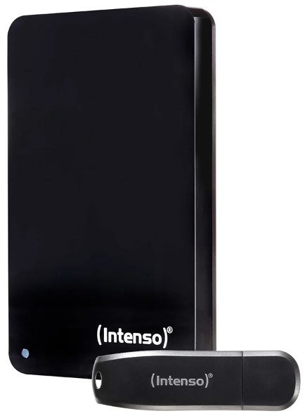 External HDD 1TB USB3 with 64GB USB in black, INTENSO