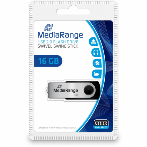 STICK 16GB MEDIARANGE MR910 Schwarz - Silber
